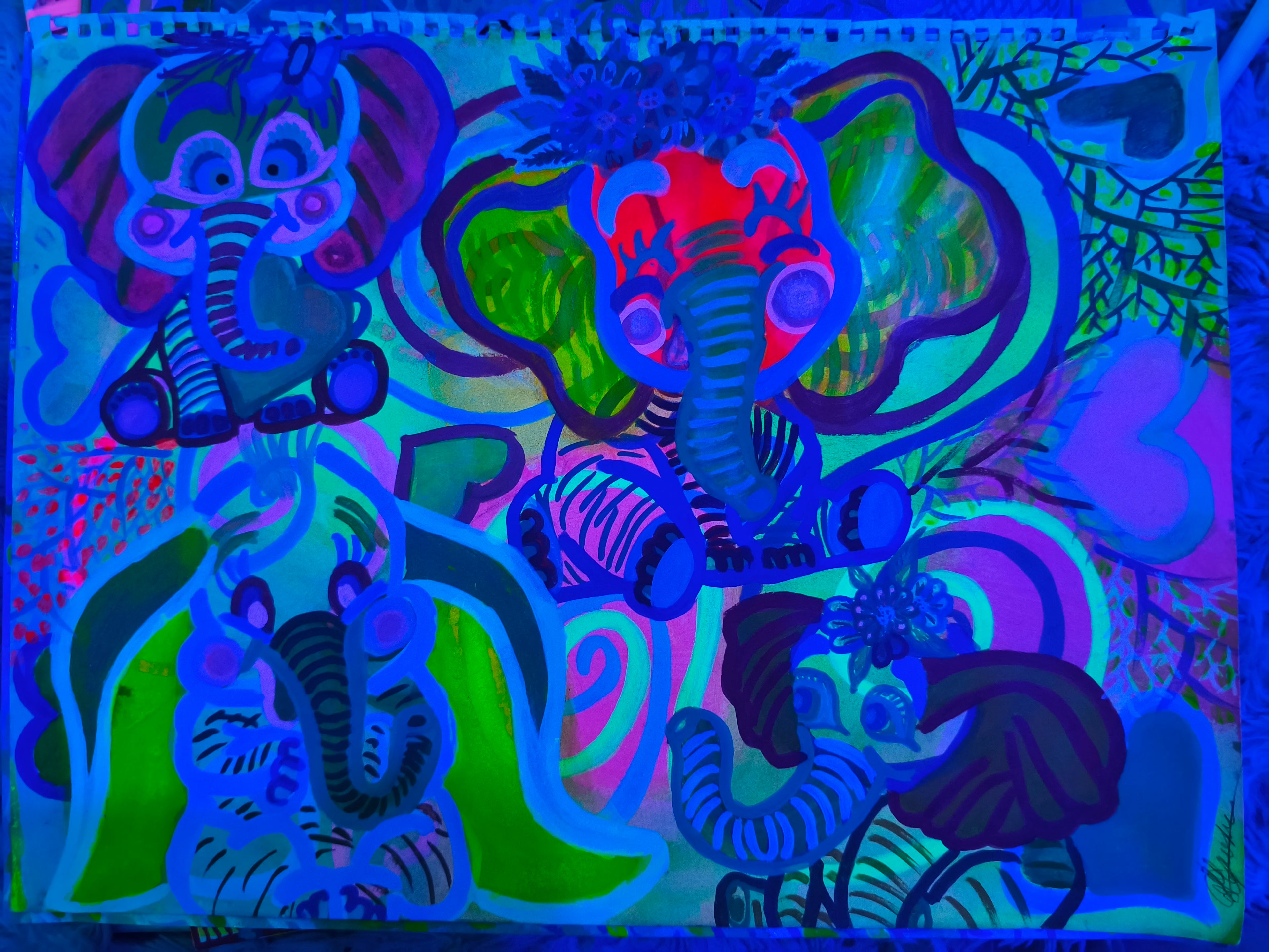 Neon elephants dance
